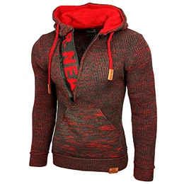 Kapuzenjacke Herren Winter Top Kapuzenpullover Reißverschluss Pulli Sweatshirt Jacke RN-13277 Neu, Größe:M, Farbe:Anthrazit/Rot