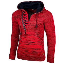Kapuzenjacke Herren Winter Top Kapuzenpullover Reißverschluss Pulli Sweatshirt Jacke BB-277 Neu, Farbe:Bordo/Schwarz, Größe:M