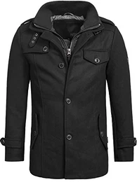 Indicode Herren Brandon Kurzmantel mit Stehkragen Warmer Wollmantel kurzer Herrenmantel Wintermantel Winterjacke Herrenjacke Jacke Mantel für Männer Black M