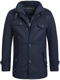 Indicode Herren Brandon Kurzmantel mit Stehkragen Warmer Wollmantel kurzer Herrenmantel Wintermantel Winterjacke Herrenjacke Jacke Mantel für Männer Navy S