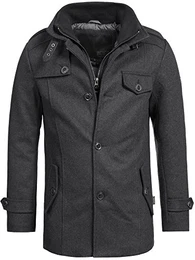 Indicode Herren Brandon Wollmantel Kurzmantel mit Stehkragen Warmer Wollmantel kurzer Herrenmantel Wintermantel Winterjacke Herrenjacke Jacke Mantel für Männer Charcoal Mix M