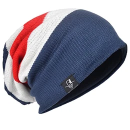 Herren Strickmütze Slouch Baggy Skullcap Vintage Wintermütze B5001 (308-Rot)