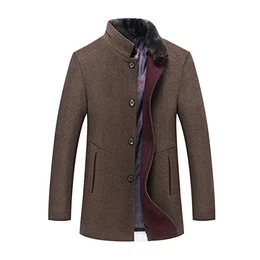 Wintermantel Herren Kurz Business Slim fit Fleece Mantel Dufflecoat mit Fell Stehkragen