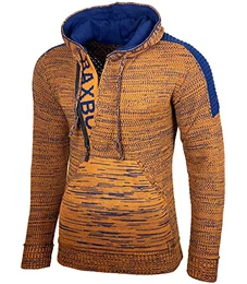 Herren Strick-Pullover Kapuzenpullover Moderne Männer Pulli Grobstrick Strickjacke Winter-Freizeit-Jacke B-290, Farbe:Camel, Größe:M