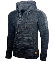 Herren Strick-Pullover Kapuzenpullover Moderne Männer Pulli Grobstrick Strickjacke Winter-Freizeit-Jacke B-290, Farbe:Schwarz, Größe:S