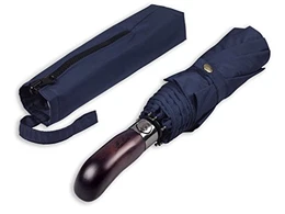 ® Regenschirm Mit Echtem Holzgriff -Optional Auf Zu Automatik Sturmfest & Windsicher Taschenschirm Für Herren & Damen Schwarz (Designed in Britain) (Dunkles Marineblau)