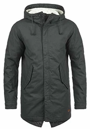 Pieder Herren Winter Jacke Parka Mantel Lange Winterjacke gefüttert mit Teddy-Futter und Kapuze, Größe:M, Farbe:Asphalt