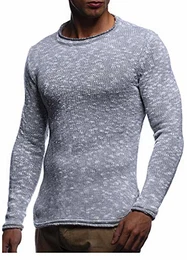 Herren Strick-Pullover Rundhals-Ausschnitt Slim Fit Winter Sommer Moderner schwarzer Männer Pulli Sweatshirt Langarm Crew Neck Hoodie-Wollpullover LN20723 Grau Medium