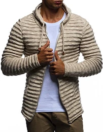 Herren Hoodie Strickjacke Kapuzenpullover Jacke Hoody Sweatjacke Zipper Sweatshirt Longsleeve LN20724; Größe M, Beige