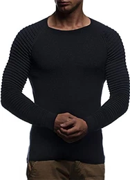 Herren Strickpullover Basic Rundhals Crew Neck Sweatshirt Langarm Sweater Feinstrick LN20729, Größe M, Schwarz