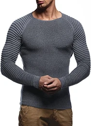 Herren Strickpullover Basic Rundhals Crew Neck Sweatshirt Langarm Sweater Feinstrick LN20729, Größe M, Anthrazit