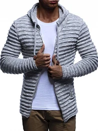 Herren Hoodie Strickjacke Kapuzenpullover Jacke Hoody Sweatjacke Zipper Sweatshirt Longsleeve LN20724; Größe M, Grau