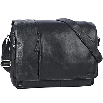 STILORD Ledertasche Herren Umhängetasche Unitasche Laptoptasche 15.6 Zoll Aktentasche Bürotasche Elias schwarz