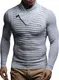 Leif Nelson Herren Strick-Pullover Schalkragen Slim Fit Winter Sommer Moderner Männer Pulli Langarm T-Shirt mit Kragen Herren Hoodie-Longsleeve in schwarz LN1535 Ecru-Grau Medium