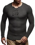 Leif Nelson Herren Strick-Pullover Rundhals Slim Fit LN1545 Anthrazit/Schwarz (LN1605) Leif Nelson Herren Strick-Pullover Rundhals Slim Fit LN1545 Anthrazit/Schwarz (LN1605)