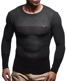 Herren dünner Strick-Pullover Rundhals-Ausschnitt Slim Fit Winter Sommer Moderner Männer Winterpullover Wollpullover Langarm Crew Neck Feinstrick LN1660 Anthrazit Medium