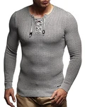 Leif Nelson Herren dünner Strick-Pullover Rundhals-Ausschnitt Slim Fit LN1605 Grau/Schwarz (LN1605)