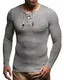 Leif Nelson Herren dünner Strick-Pullover Rundhals-Ausschnitt Slim Fit Winter Sommer Moderner Männer Winterpullover Wollpullover Langarm Crew Neck Feinstrick LN1605 Grau-Schwarz X-Large