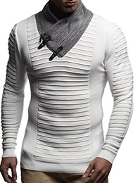 Herren Strick-Pullover Schalkragen Slim Fit Winter Sommer Moderner Männer Pulli Langarm T-Shirt mit Kragen Herren Hoodie-Longsleeve in schwarz LN1620 Ecru Medium