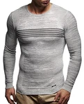 Leif Nelson Herren Strickpullover Rundhals Slim Fit LN1660 Ecru/Grau (1600)