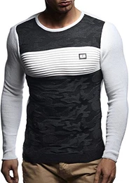 Herren dünner Strick-Pullover Rundhals-Ausschnitt Slim Fit Winter Sommer Moderner Männer Winterpullover Wollpullover Langarm Crew Neck Feinstrick LN1645 Ecru Large