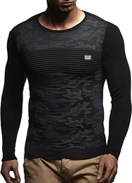 Herren dünner Strick-Pullover Rundhals-Ausschnitt Slim Fit Winter Sommer Moderner Männer Winterpullover Wollpullover Langarm Crew Neck Feinstrick LN1645 Schwarz Medium