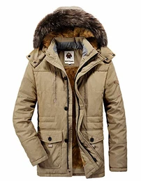 Gefütterte Winterjacke Herren Winterparka Verdickte Parka Jacke mit Fell Übergangsjacke Warme Wintermantel mit Fellkapuze, Größe XS / Tag Asia L, Farbe A07-Khaki