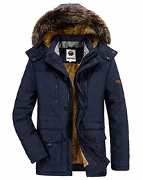 Gefütterte Winterjacke Herren Winterparka Verdickte Parka Jacke mit Fell Übergangsjacke Warme Wintermantel mit Fellkapuze, A07-blau, Gr. EU-L