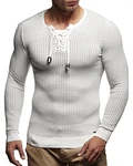 Leif Nelson Herren Strick-Pullover Rundhals Slim Fit LN1545 Ecru/Grau (LN1605) Leif Nelson Herren Strick-Pullover Rundhals Slim Fit LN1545 Ecru/Grau (LN1605)