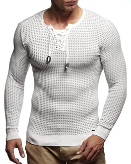 Leif Nelson Herren Strick-Pullover Rundhals Slim Fit LN1545 Ecru/Grau (LN1605)