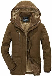 Herren Warme Winterjacke Parka Jacke mit Fell Wintermantel mit Kapuze Übergangsjacke Gefütterte Winterparka, A08-coffee, Gr. EU-M/Asia-2XL