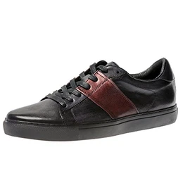 Yolkomo Klassische Herren Top Grain Genarbtes Leder Low Top Sneaker Atmungsaktiv Schwarz/Wein 43