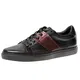 Yolkomo Klassische Herren Top Grain Genarbtes Leder Low Top Sneaker Atmungsaktiv Schwarz/Wein 43