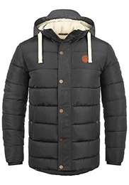 Frederic Herren Winter Jacke Steppjacke Lange Winterjacke gefüttert mit Stehkragen und Abnehmbarer Kapuze und Teddy-Futter, Größe:M, Farbe:Phantom Grey (70010)