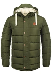 Blend Frederic Herren Winter Jacke Steppjacke Lange Winterjacke gefüttert mit Stehkragen und Abnehmbarer Kapuze und Teddy-Futter, Größe:M, Farbe:Ivy Green (77086)