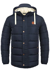 Blend Frederic Herren Winter Jacke Steppjacke Lange Winterjacke mit Stehkragen und Abnehmbarer Kapuze Navy (70230)