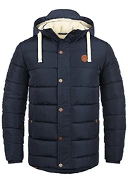 Frederic Herren Winter Jacke Steppjacke Lange Winterjacke gefüttert mit Stehkragen und Abnehmbarer Kapuze und Teddy-Futter, Größe:M, Farbe:Navy (70230)