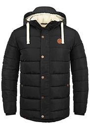 Blend Frederic Herren Winter Jacke Steppjacke Lange Winterjacke gefüttert mit Stehkragen und Abnehmbarer Kapuze und Teddy-Futter, Größe:M, Farbe:Black (70155)