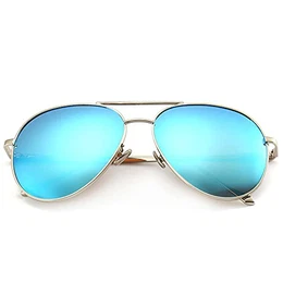 Übergroße Sonnenbrille für Frauen Polarisierte Pilotenbrille - Verspiegelte Polarisierte Linse (Silberrahmen / Blaue Spiegellinse, 60) -SGT603