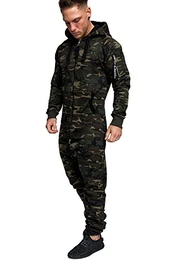 Herren Overall Jumpsuit Jogging Cargo-Style Onesie Trainingsanzug Camouflage 3006 Camouflage Khaki M