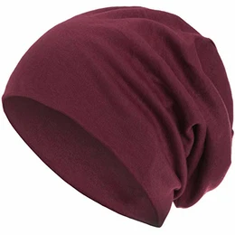Warme Herbst Winter Slouch Beanie XXL aus atmungsaktivem, feinem und leichten Jersey Unisex Mütze Wintermütze One Size, Farbe:Weinrot