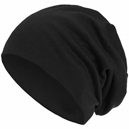 Warme Herbst Winter Slouch Beanie XXL aus atmungsaktivem, feinem und leichten Jersey Unisex Mütze Wintermütze One Size, Farbe:Schwarz