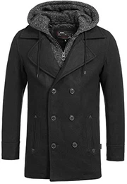 Indicode Herren Cliff Kurzmantel aus hochwertiger Wollmischung mit Stehkragen kurzer Wollmantel moderner Herrenmantel Lange Jacke Wintermantel Zweireiher Mantel für Männer Black M