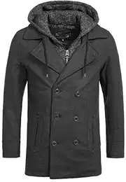 Indicode Herren Cliff Kurzmantel aus hochwertiger Wollmischung mit Stehkragen kurzer Wollmantel moderner Herrenmantel Lange Jacke Wintermantel Zweireiher Mantel für Männer Charcoal Mix M