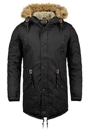 !Solid Clarki Teddy Herren Winter Jacke Parka Mantel Lange Winterjacke gefüttert mit Teddy-Futter und Kunst-Fellkapuze, Größe:M, Farbe:Black (9000)