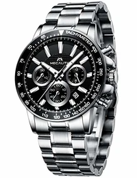 Herrenuhr Chronographen Herren Armbanduhr Silber Edelstahl Wasserdicht Uhren fur Männer Schwarz Ziffernblatt Designer Business Uhr Leuchtende Analog Datum