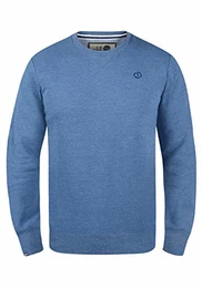 SDBenn Herren Sweatshirt Pullover Sweater mit Rundhals-Ausschnitt Rippbündchen Label-Details Baumwollmischung Regular fit, Größe:S, Farbe:Faded Blue Melange (1542M)