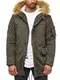 Husaria Designer Jacke Parka Winterjacke Parka 2 in 1 gefüttert Lang Kapuze mit Kunstfell 2661 (M, Khaki)