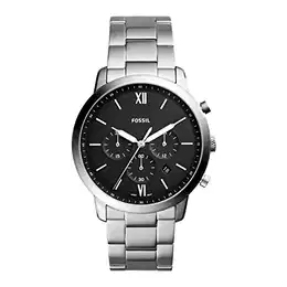 Neutra uhr für Herren, Chronographenwerk mit Edelstahl- oder Lederarmband, Silberton und Schwarz, 44MM