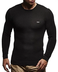 Leif Nelson Herren Strick-Pullover Rundhals Slim Fit LN1545 Schwarz (LN1545)
